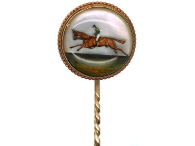 Victorian 18ct Gold Reverse Intaglio Rock Crystal Tie Pin of a Racehorse & Jockey in Original Case Victorian 18ct Gold Reverse Intaglio Rock Crystal Tie Pin of a Racehorse & Jockey in Original Case