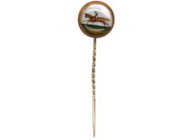 Victorian 18ct Gold Reverse Intaglio Rock Crystal Tie Pin of a Racehorse & Jockey in Original Case