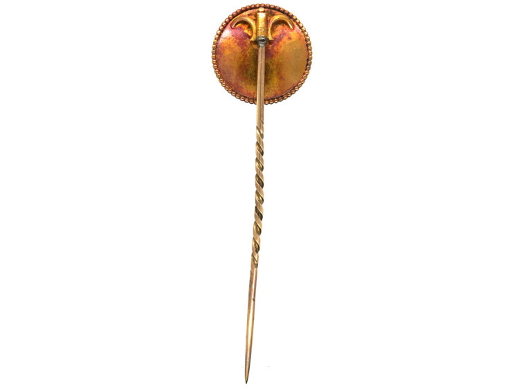 Victorian 18ct Gold Reverse Intaglio Rock Crystal Tie Pin of a Racehorse & Jockey in Original Case