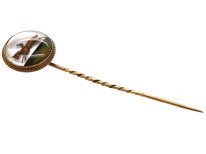 Victorian 18ct Gold Reverse Intaglio Rock Crystal Tie Pin of a Racehorse & Jockey in Original Case