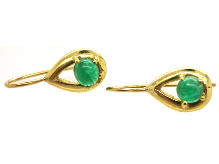 18ct Gold & Cabochon Emerald Earrings