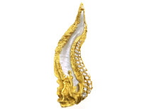 18ct Gold, Baroque Pearl & Diamond Abstract Brooch