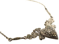 Art Deco Silver & Marcasite Heart Shaped Necklace