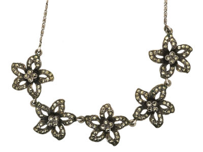 Art Deco Silver & Marcasite Flowers Necklace