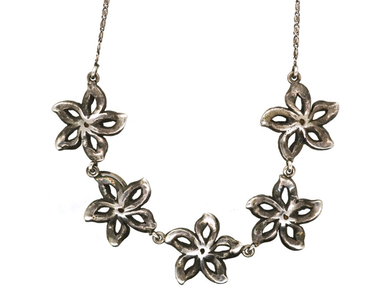 Art Deco Silver & Marcasite Flowers Necklace