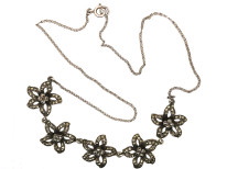 Art Deco Silver & Marcasite Flowers Necklace