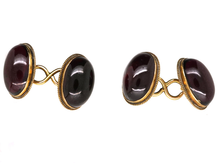 Victorian 15ct Gold & Cabochon Garnet Oval Cufflinks