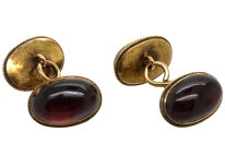 Victorian 15ct Gold & Cabochon Garnet Oval Cufflinks