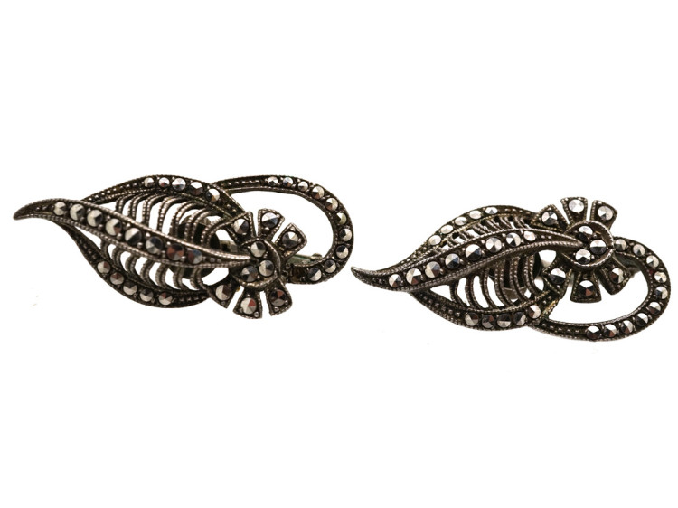 Art Deco Silver & Marcasite Clip On Earrings