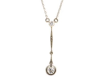 Art Deco Diamond Drop Pendant on Platinum Chain