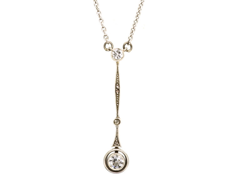 Art Deco Diamond Drop Pendant on Platinum Chain