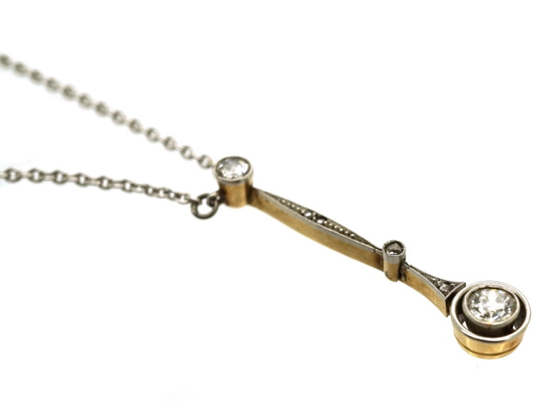 Art Deco Diamond Drop Pendant on Platinum Chain