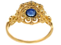 Edwardian 18ct Gold, Platinum, Sapphire & Diamond Cluster Ring