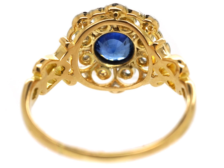 Edwardian 18ct Gold, Platinum, Sapphire & Diamond Cluster Ring