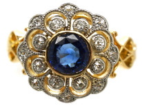 Edwardian 18ct Gold, Platinum, Sapphire & Diamond Cluster Ring