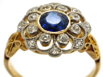Edwardian 18ct Gold, Platinum, Sapphire & Diamond Cluster Ring