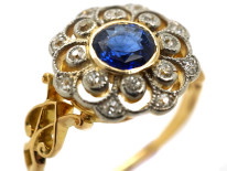 Edwardian 18ct Gold, Platinum, Sapphire & Diamond Cluster Ring