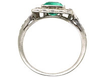 Art Deco 18ct Gold, Platinum, Emerald & Diamond Rectangular Ring