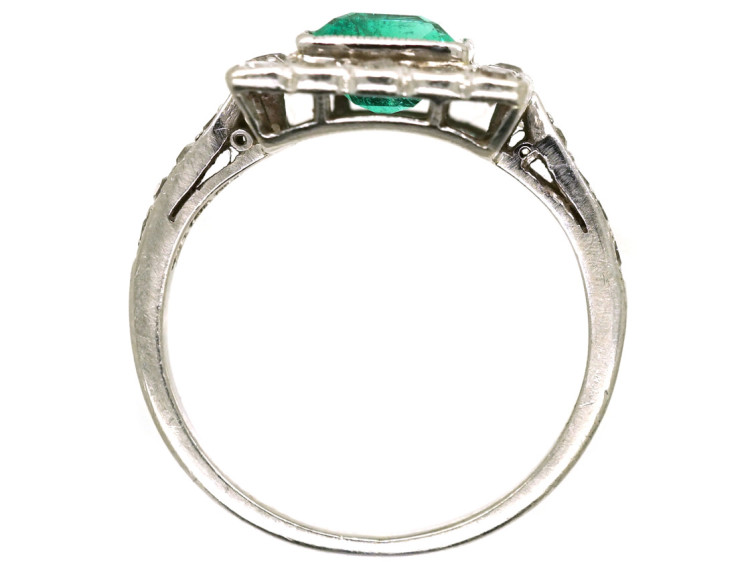 Art Deco 18ct Gold, Platinum, Emerald & Diamond Rectangular Ring