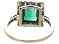 Art Deco 18ct Gold, Platinum, Emerald & Diamond Rectangular Ring
