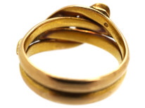 Victorian 18ct Gold Double Snake Ring set with Turquoise & Rose Diamonds