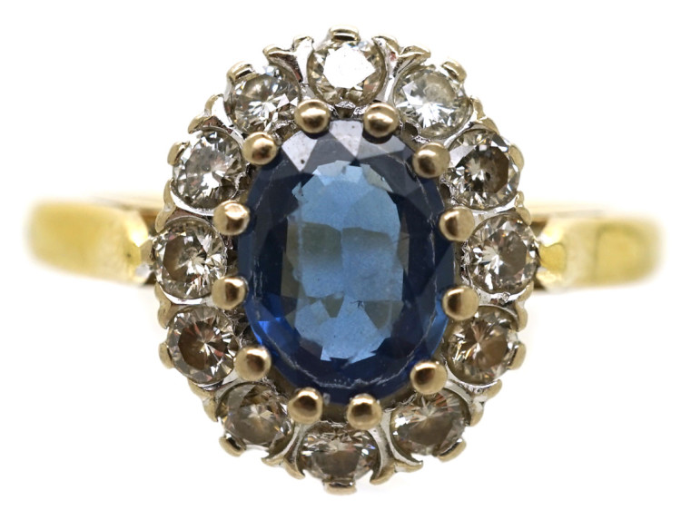 18ct Gold, Sapphire & Diamond Oval Cluster Ring
