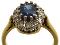 18ct Gold, Sapphire & Diamond Oval Cluster Ring