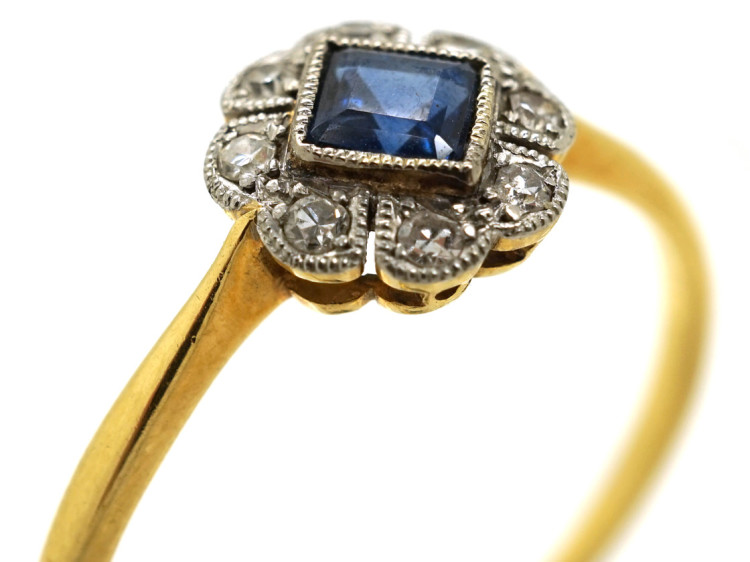 Art Deco 18ct Gold, Platinum, Sapphire & Diamond Ring
