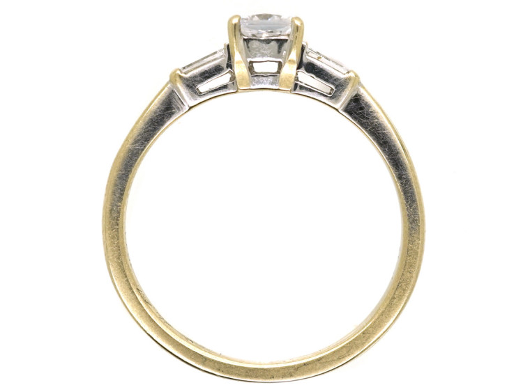 18ct White Gold French Cut Diamond Ring with Baguette Diamond Shoulders