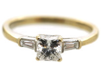 18ct White Gold French Cut Diamond Ring with Baguette Diamond Shoulders