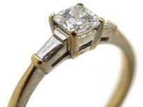 18ct White Gold French Cut Diamond Ring with Baguette Diamond Shoulders