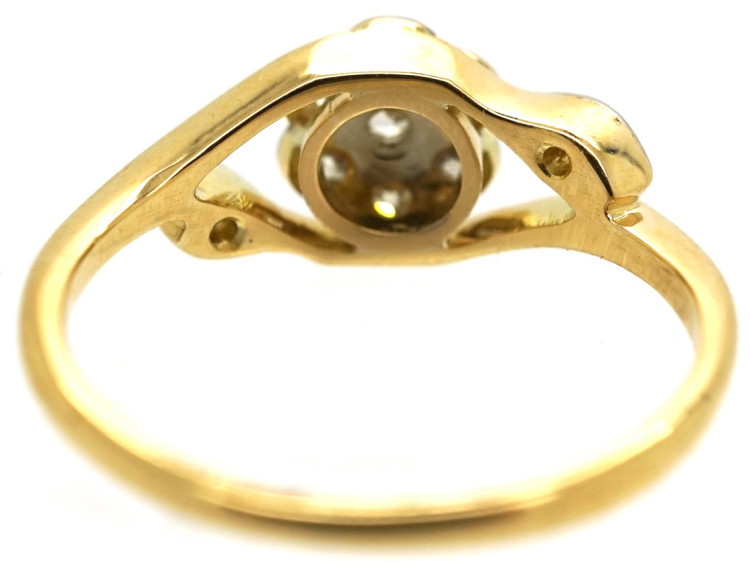 Edwardian 18ct Gold, Platinum, Diamond Cluster Ring with Diamond Set Shoulders