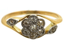 Edwardian 18ct Gold, Platinum, Diamond Cluster Ring with Diamond Set Shoulders