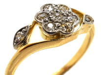 Edwardian 18ct Gold, Platinum, Diamond Cluster Ring with Diamond Set Shoulders
