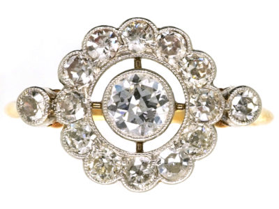 Edwardian 18ct Gold, Platinum & Diamond Target Ring