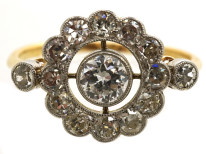 Edwardian 18ct Gold, Platinum & Diamond Target Ring