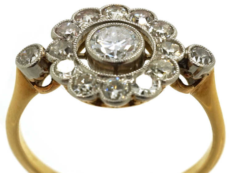 Edwardian 18ct Gold, Platinum & Diamond Target Ring