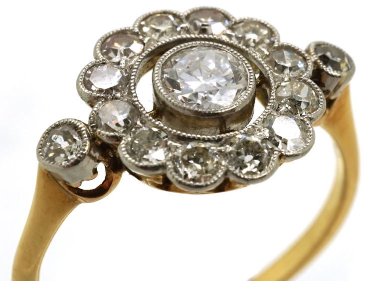 Edwardian 18ct Gold, Platinum & Diamond Target Ring