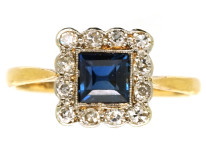 Art Deco 18ct Gold, Platinum, Sapphire & Diamond Square Ring
