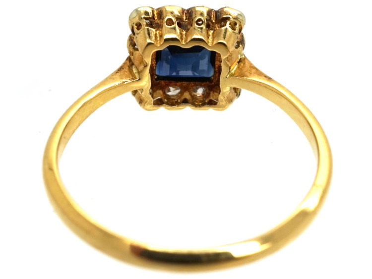 Art Deco 18ct Gold, Platinum, Sapphire & Diamond Square Ring