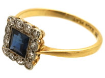 Art Deco 18ct Gold, Platinum, Sapphire & Diamond Square Ring