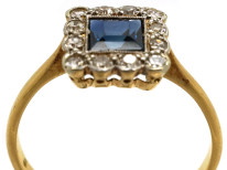 Art Deco 18ct Gold, Platinum, Sapphire & Diamond Square Ring