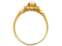Edwardian 18ct Gold, Green Garnet & Natural Pearl Ring