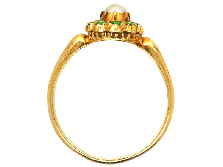 Edwardian 18ct Gold, Green Garnet & Natural Pearl Ring