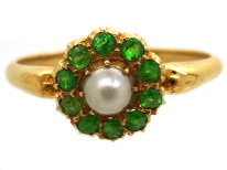 Edwardian 18ct Gold, Green Garnet & Natural Pearl Ring