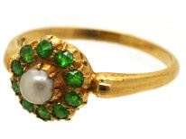 Edwardian 18ct Gold, Green Garnet & Natural Pearl Ring