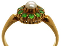 Edwardian 18ct Gold, Green Garnet & Natural Pearl Ring