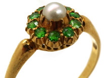 Edwardian 18ct Gold, Green Garnet & Natural Pearl Ring