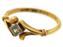 Edwardian 18ct Gold, Platinum & Single Stone Diamond Ring