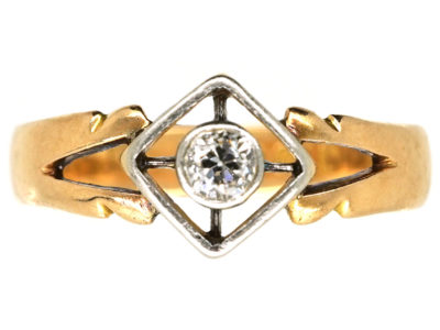 Edwardian 18ct Gold,Platinum, Single Stone Diamond Ring with Split Shoulders